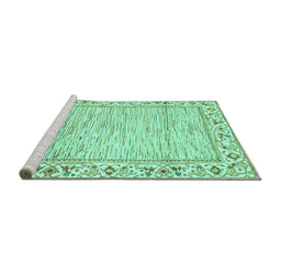 Sideview of Machine Washable Abstract Turquoise Modern Area Rugs, wshabs3420turq
