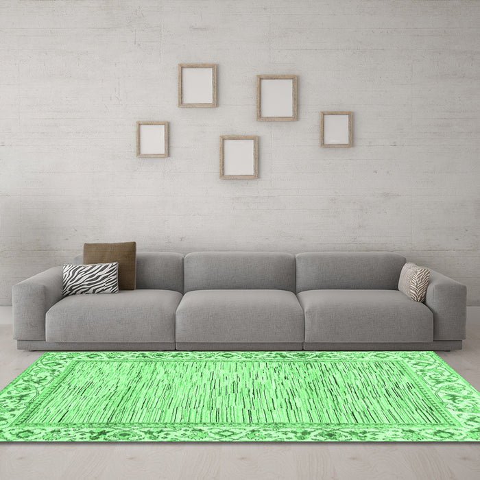 Machine Washable Abstract Emerald Green Modern Area Rugs in a Living Room,, wshabs3420emgrn