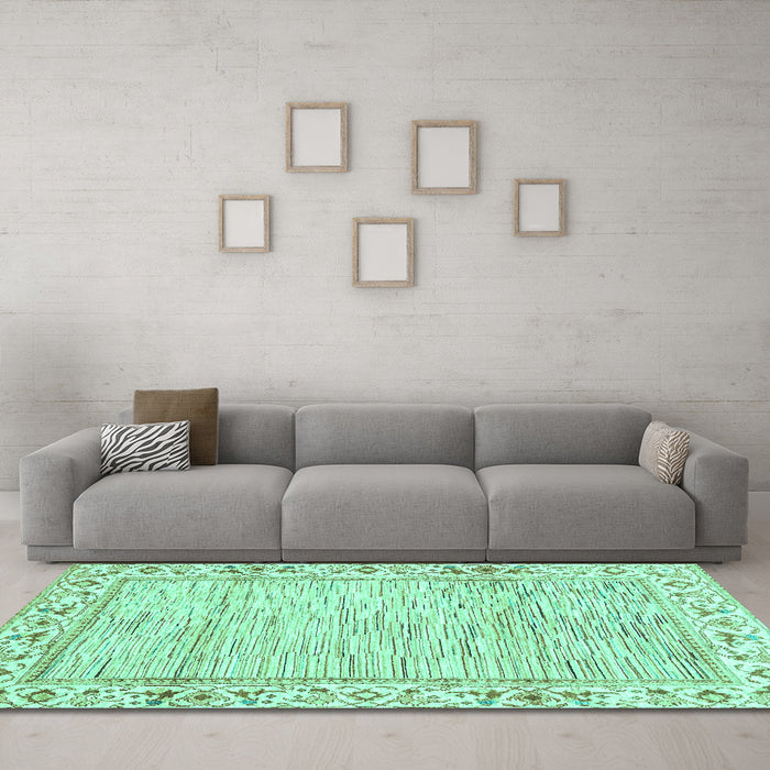 Machine Washable Abstract Turquoise Modern Area Rugs in a Living Room,, wshabs3420turq
