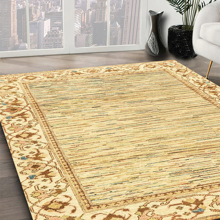 Abstract Yellow Modern Rug in Family Room, abs3420