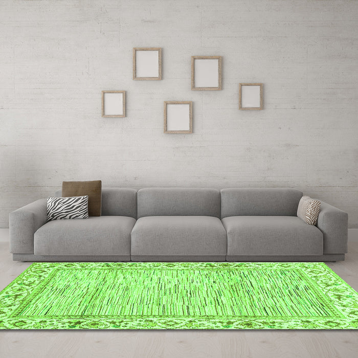 Machine Washable Abstract Green Modern Area Rugs in a Living Room,, wshabs3420grn