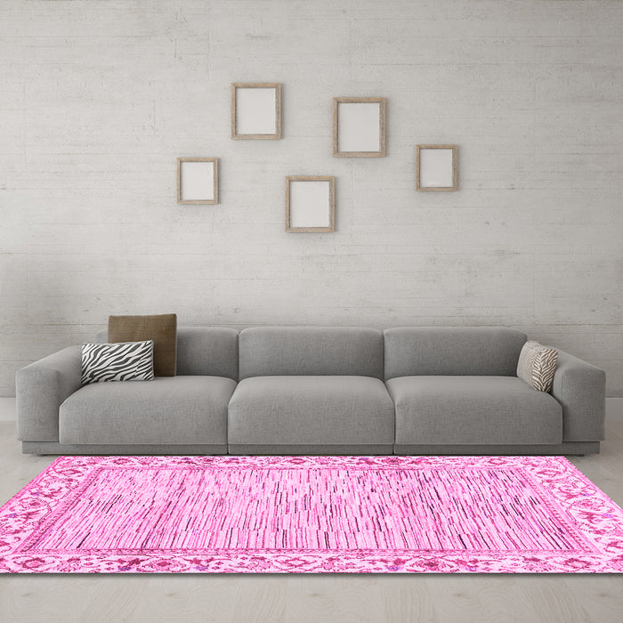 Machine Washable Abstract Pink Modern Rug in a Living Room, wshabs3420pnk