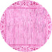 Round Machine Washable Abstract Pink Modern Rug, wshabs3420pnk