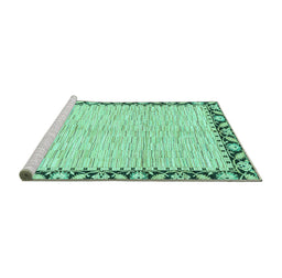 Sideview of Machine Washable Abstract Turquoise Modern Area Rugs, wshabs3421turq