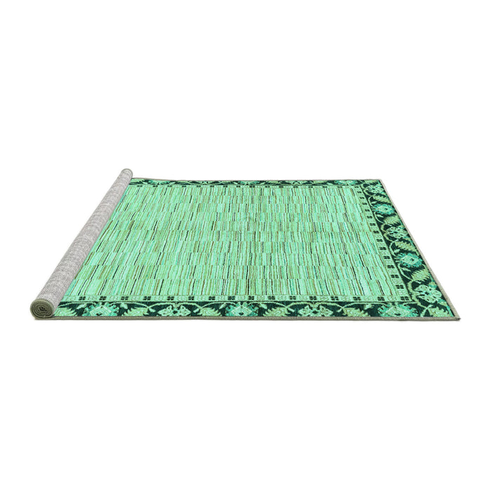 Sideview of Machine Washable Abstract Turquoise Modern Area Rugs, wshabs3421turq