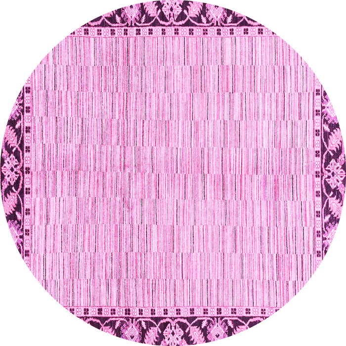 Round Machine Washable Abstract Pink Modern Rug, wshabs3421pnk