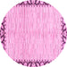 Round Machine Washable Abstract Pink Modern Rug, wshabs3421pnk