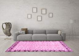 Machine Washable Abstract Pink Modern Rug in a Living Room, wshabs3421pnk