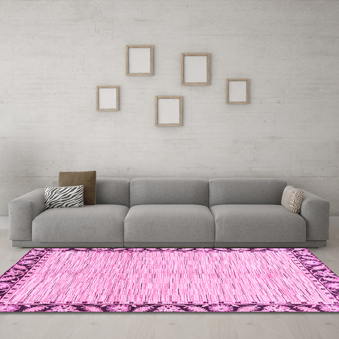 Machine Washable Abstract Pink Modern Rug in a Living Room, wshabs3421pnk