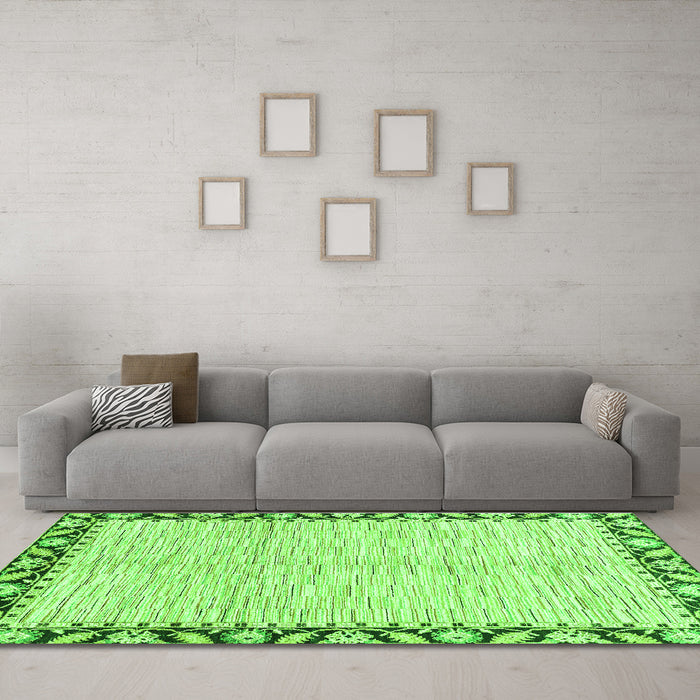 Machine Washable Abstract Green Modern Area Rugs in a Living Room,, wshabs3421grn