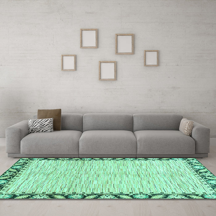 Machine Washable Abstract Turquoise Modern Area Rugs in a Living Room,, wshabs3421turq
