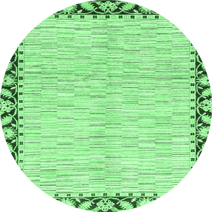 Round Machine Washable Abstract Emerald Green Modern Area Rugs, wshabs3421emgrn
