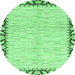 Round Machine Washable Abstract Emerald Green Modern Area Rugs, wshabs3421emgrn