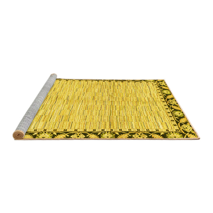 Sideview of Machine Washable Abstract Yellow Modern Rug, wshabs3421yw
