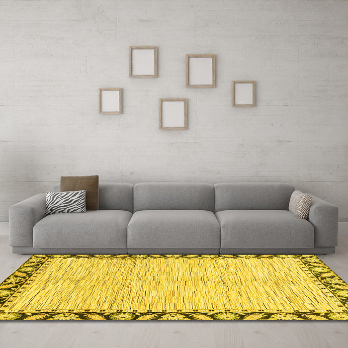 Machine Washable Abstract Yellow Modern Rug in a Living Room, wshabs3421yw