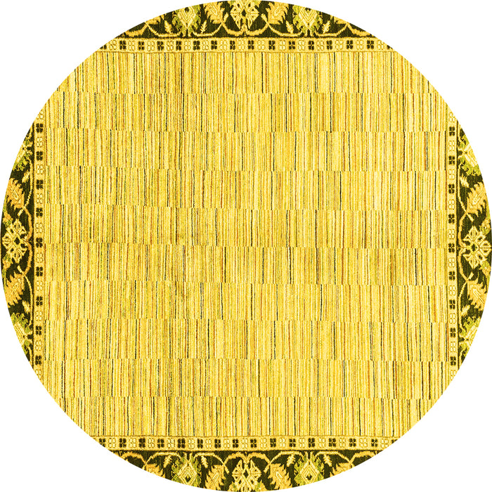 Round Machine Washable Abstract Yellow Modern Rug, wshabs3421yw