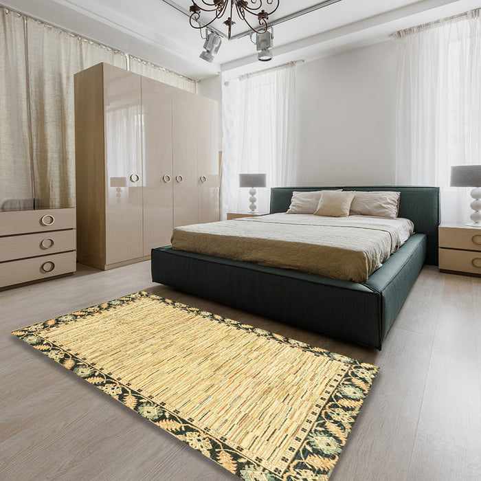 Machine Washable Abstract Cinnamon Brown Rug in a Bedroom, wshabs3421