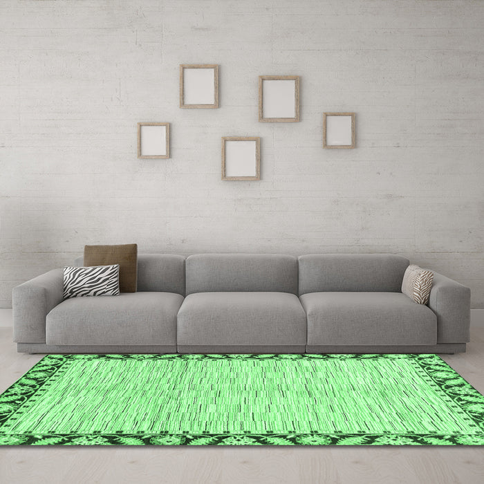 Machine Washable Abstract Emerald Green Modern Area Rugs in a Living Room,, wshabs3421emgrn