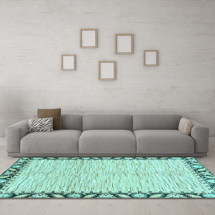 Machine Washable Abstract Light Blue Modern Rug in a Living Room, wshabs3421lblu