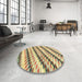 Round Machine Washable Abstract Mustard Yellow Rug in a Office, wshabs3422