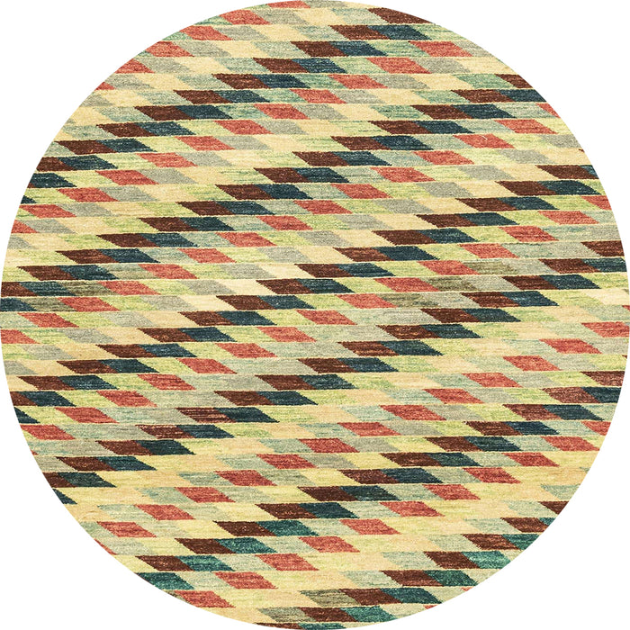 Round Abstract Mustard Yellow Modern Rug, abs3422