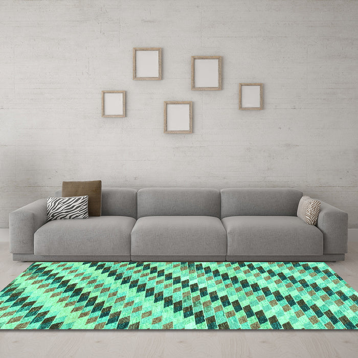 Machine Washable Abstract Turquoise Modern Area Rugs in a Living Room,, wshabs3422turq