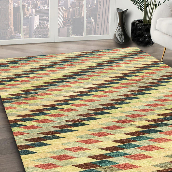 Abstract Mustard Yellow Modern Rug in Family Room, abs3422
