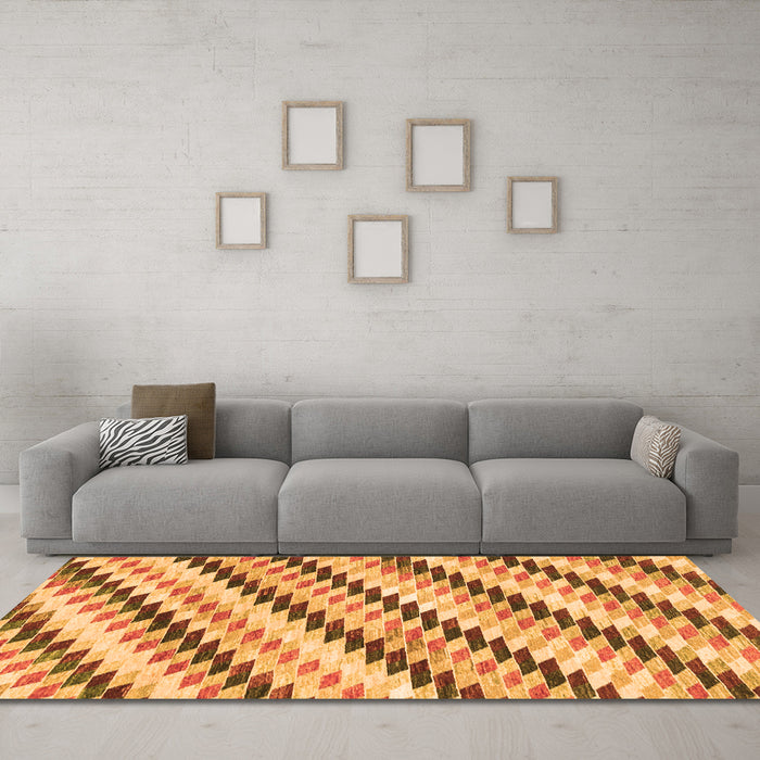 Machine Washable Abstract Orange Modern Area Rugs in a Living Room, wshabs3422org