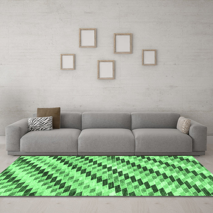 Machine Washable Abstract Emerald Green Modern Area Rugs in a Living Room,, wshabs3422emgrn