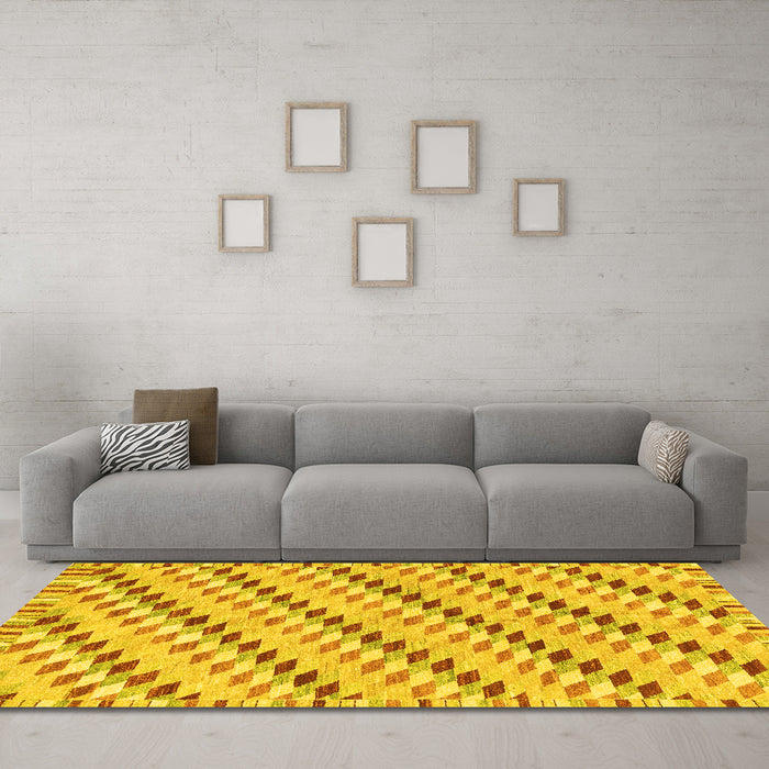 Machine Washable Abstract Yellow Modern Rug in a Living Room, wshabs3423yw