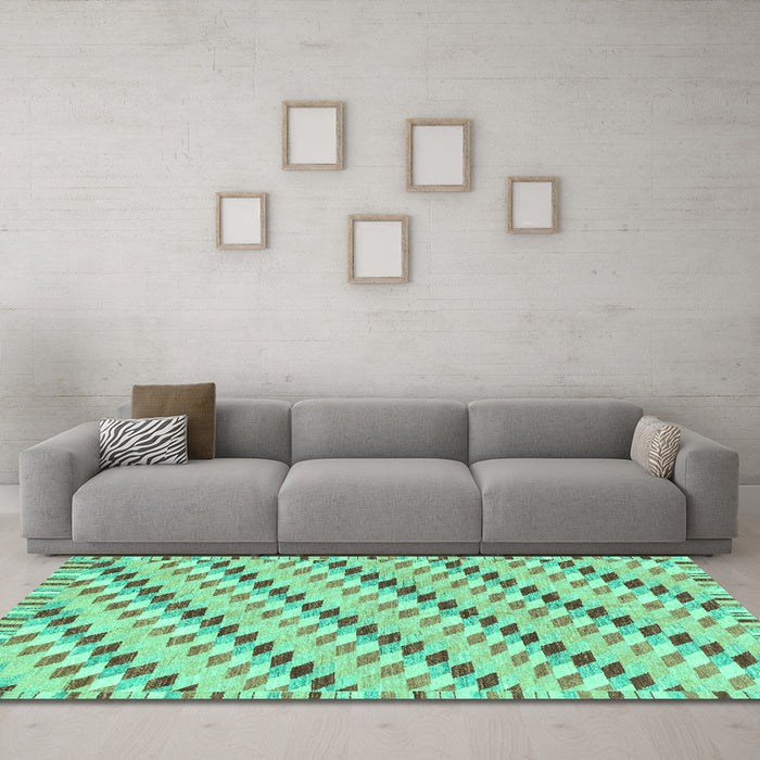 Machine Washable Abstract Turquoise Modern Area Rugs in a Living Room,, wshabs3423turq