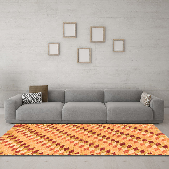 Machine Washable Abstract Orange Modern Area Rugs in a Living Room, wshabs3423org