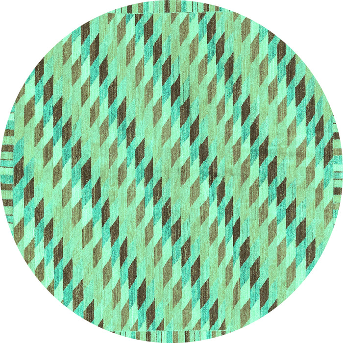 Round Machine Washable Abstract Turquoise Modern Area Rugs, wshabs3423turq