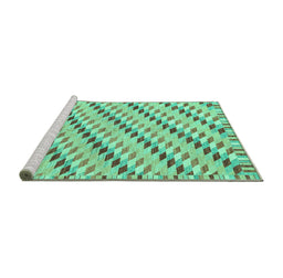 Sideview of Machine Washable Abstract Turquoise Modern Area Rugs, wshabs3423turq
