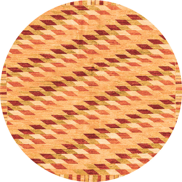 Round Machine Washable Abstract Orange Modern Area Rugs, wshabs3423org