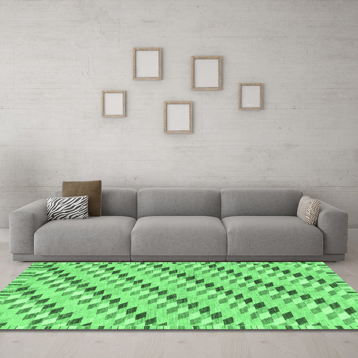 Machine Washable Abstract Emerald Green Modern Area Rugs in a Living Room,, wshabs3423emgrn