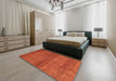 Abstract Orange Red Modern Rug in a Bedroom, abs3424