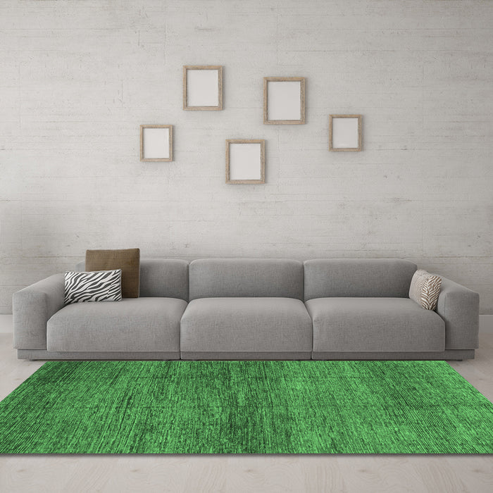 Machine Washable Abstract Emerald Green Modern Area Rugs in a Living Room,, wshabs3424emgrn
