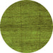 Round Machine Washable Abstract Green Modern Area Rugs, wshabs3424grn