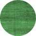 Round Abstract Emerald Green Modern Rug, abs3424emgrn