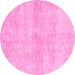 Round Machine Washable Abstract Pink Modern Rug, wshabs3425pnk