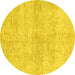 Round Machine Washable Abstract Yellow Modern Rug, wshabs3425yw