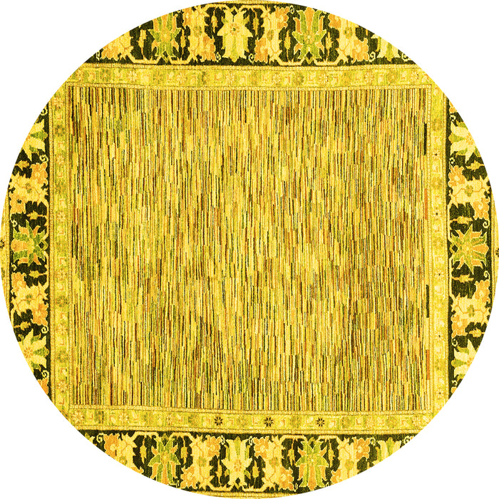 Round Abstract Yellow Modern Rug, abs3426yw