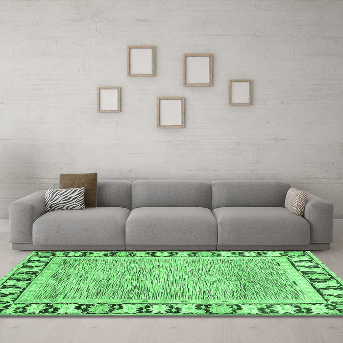 Machine Washable Abstract Emerald Green Modern Area Rugs in a Living Room,, wshabs3426emgrn
