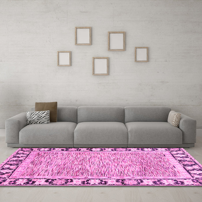 Machine Washable Abstract Pink Modern Rug in a Living Room, wshabs3426pnk