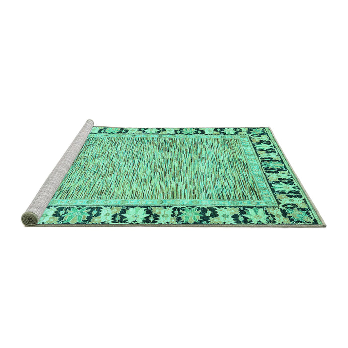 Sideview of Machine Washable Abstract Turquoise Modern Area Rugs, wshabs3426turq