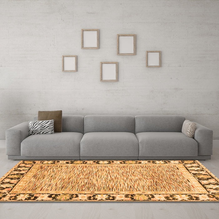 Machine Washable Abstract Orange Modern Area Rugs in a Living Room, wshabs3426org
