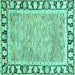 Square Machine Washable Abstract Turquoise Modern Area Rugs, wshabs3426turq