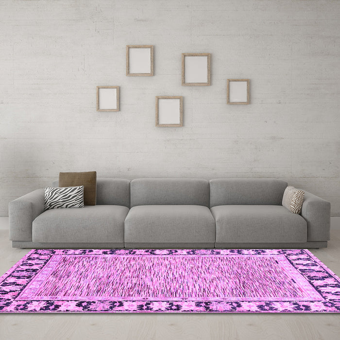Machine Washable Abstract Purple Modern Area Rugs in a Living Room, wshabs3426pur