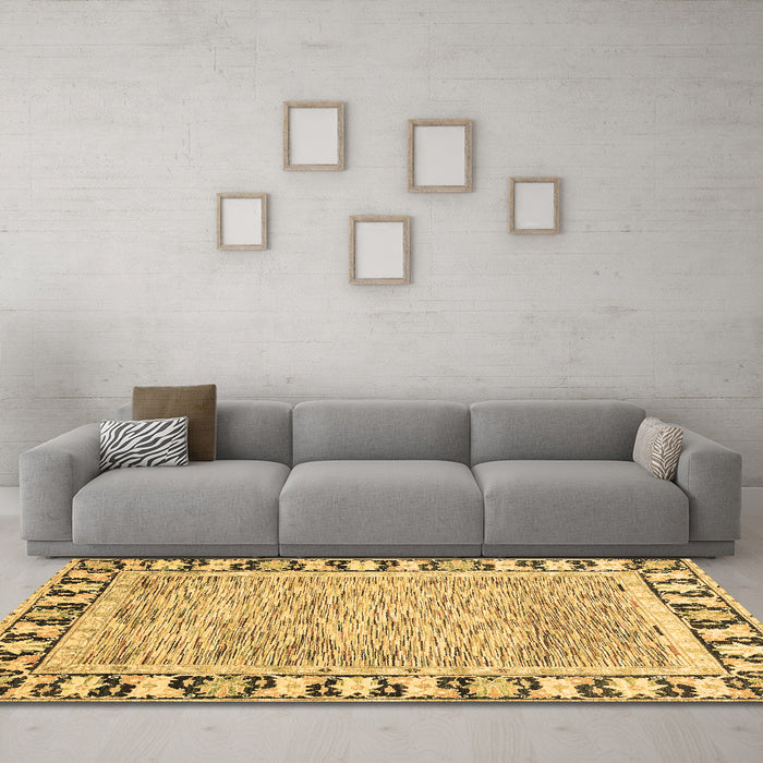 Machine Washable Abstract Brown Modern Rug in a Living Room,, wshabs3426brn